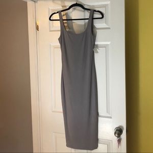 long gray sleeveless dress